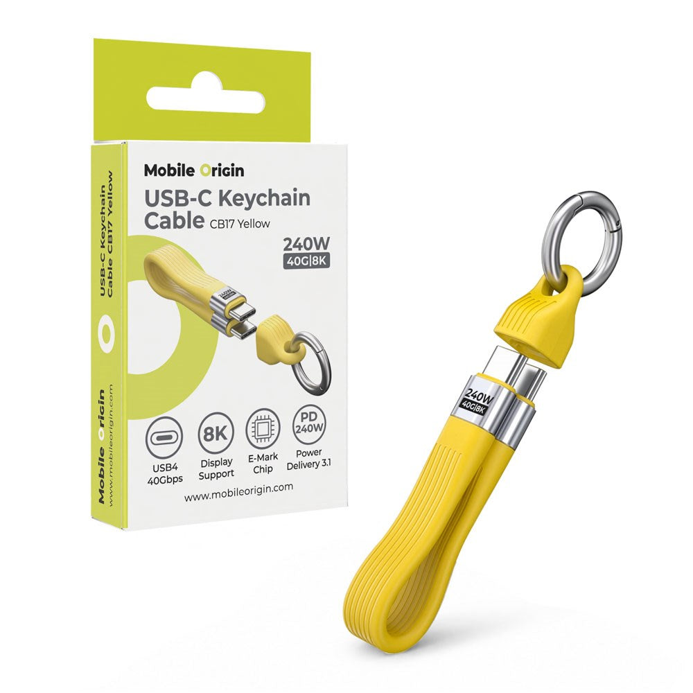 Mobile Origin 240W USB-C till USB-C Nyckelringskabel - 13cm - Gul