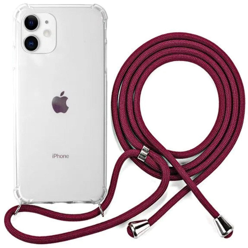 iPhone 11 Plastskal med Rem – Genomskinlig/Röd