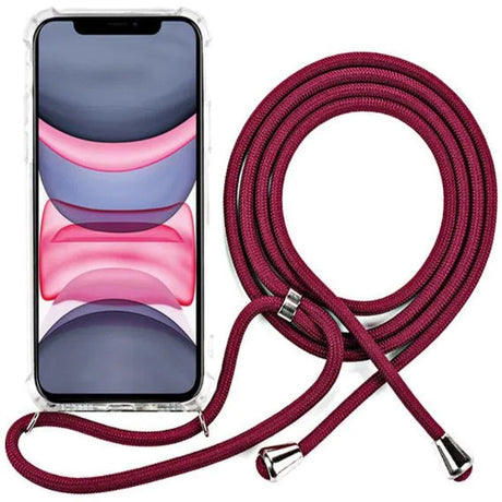 iPhone 11 Plastskal med Rem – Genomskinlig/Röd
