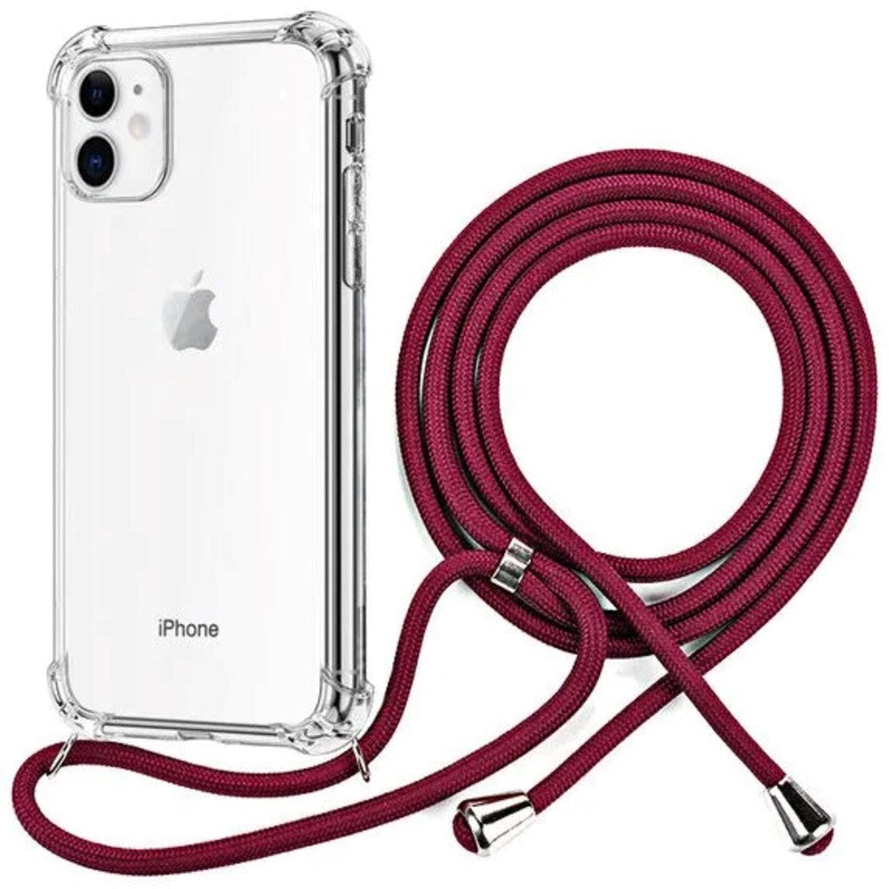 iPhone 11 Plastskal med Rem – Genomskinlig/Röd
