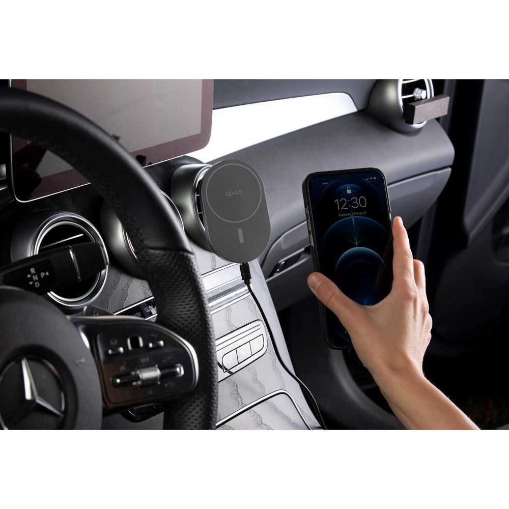 Epico Magnetisk Mobiltelefonhållare för Bil med 15W Trådlös Laddning & 18W Billaddare - MagSafe-Kompatibel - Space Grey