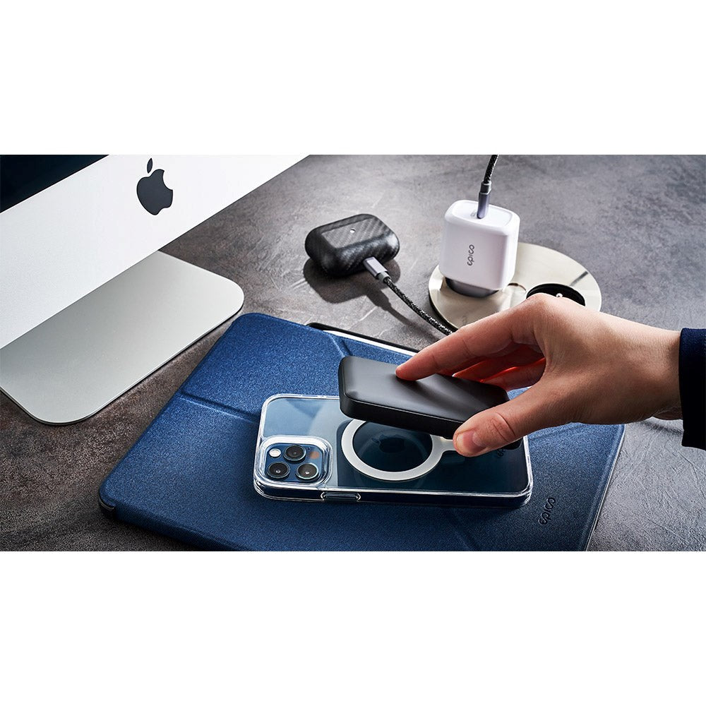 Epico 10W Trådlös Magnetisk Powerbank 5 000 mAh med USB-C-Kabel - MagSafe-Kompatibel - Svart