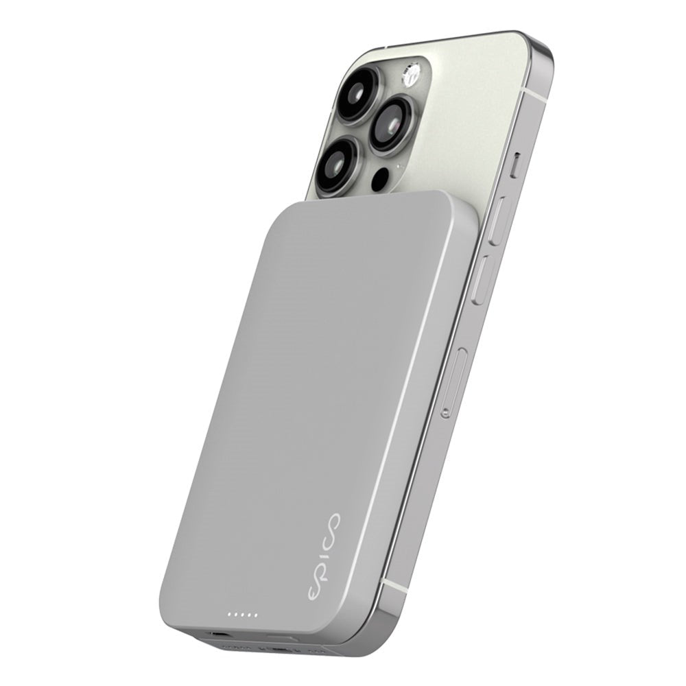 Epico 20W Aluminium Trådlös Magnetisk Powerbank 5.000 mAh med USB-C-Kabel - MagSafe-Kompatibel - Silver