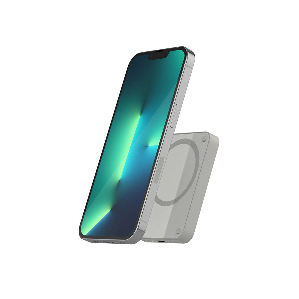 Epico 15W Trådlös Magnetisk Powerbank 4 200 mAh med USB-C & Lightning-Kabel - MagSafe-Kompatibel - Grå