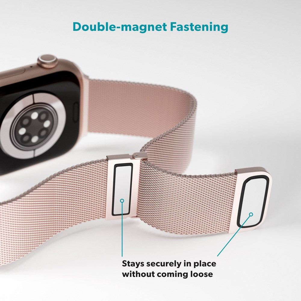 Apple Watch (42/44/SE/45/46/49mm) Epico Milanese+ (Plus) Rostfritt Stål Armband - Rose Gold