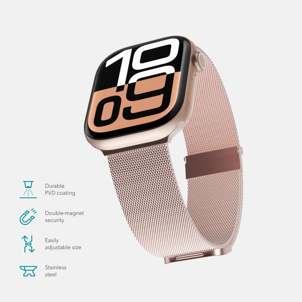 Apple Watch (42/44/SE/45/46/49mm) Epico Milanese+ (Plus) Rostfritt Stål Armband - Rose Gold