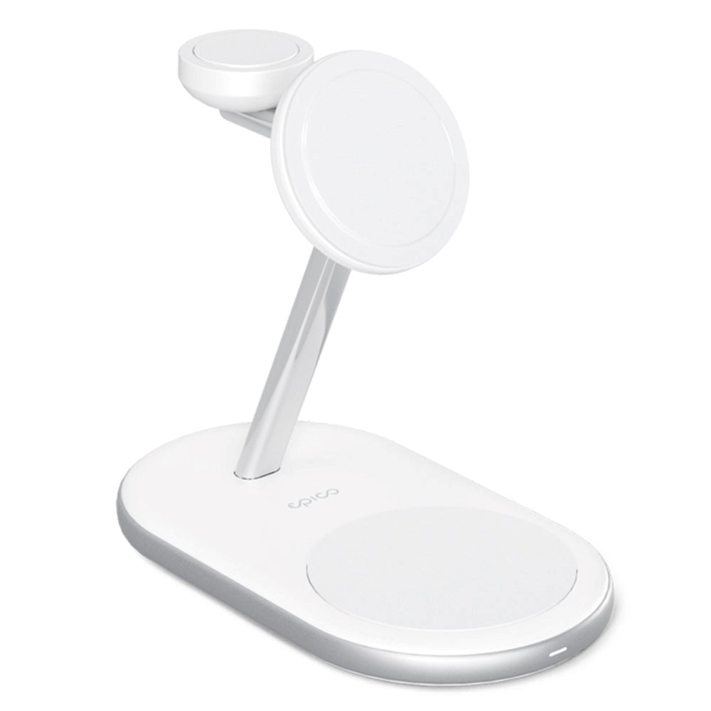 Epico Charging Stand - 3-i-1 15W Trådlös Laddare - MagSafe Kompatibel - Vit