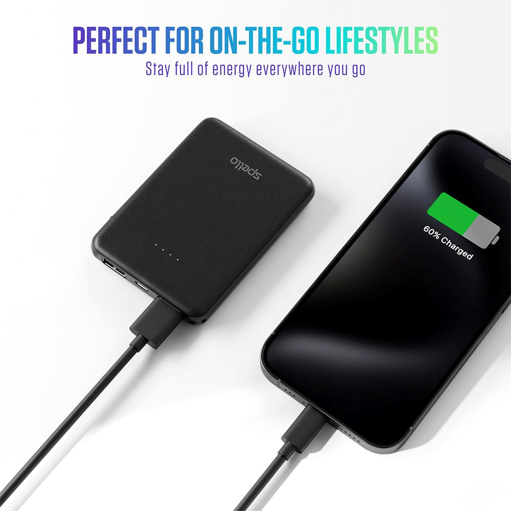 Spello Pocket Powerbank 10W med 2 x USB-A - 5 000 mAh - Svart