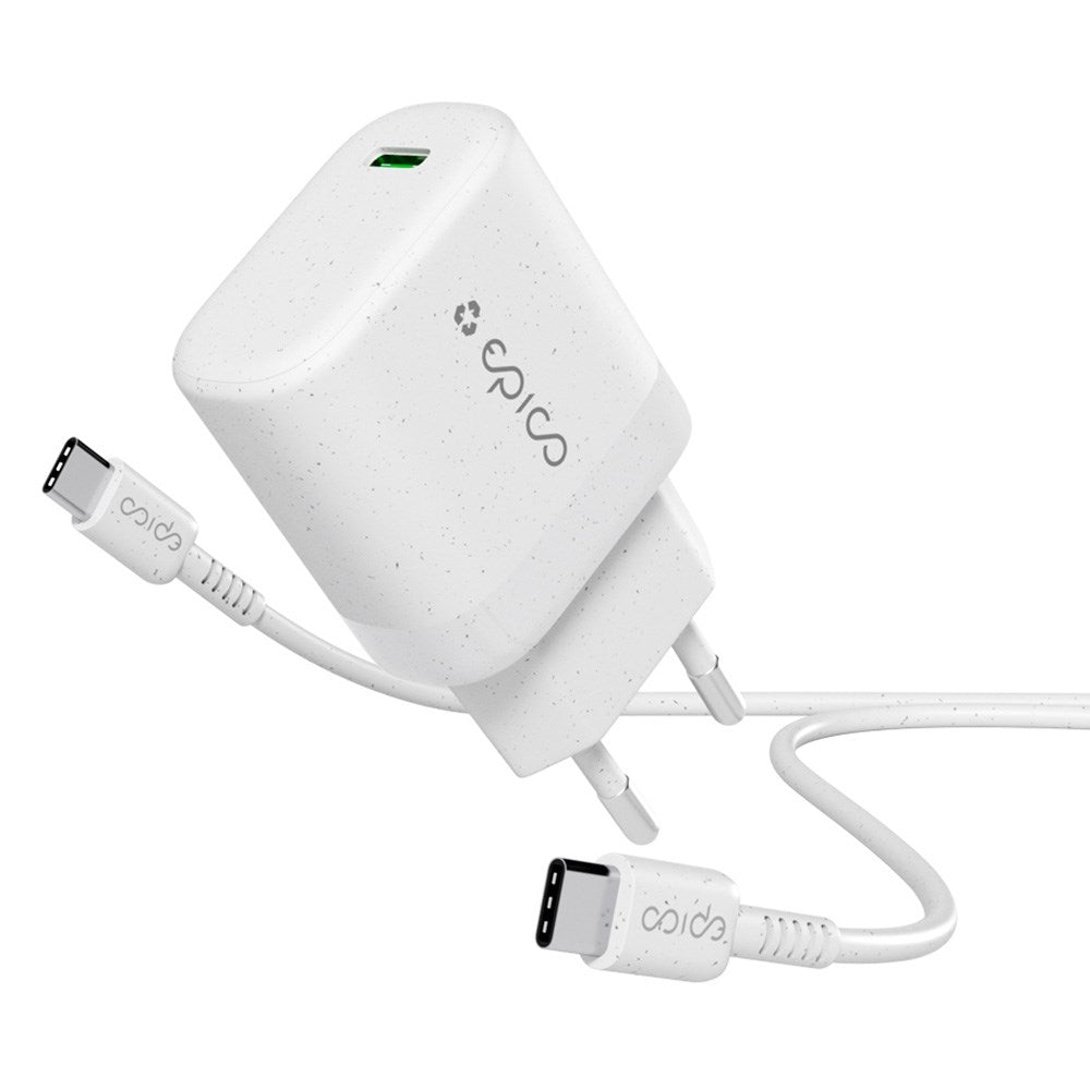 Epico Resolve USB-C Väggladdare PD 30W GaN med USB-C Kabel - 1,2 Meter - Vit