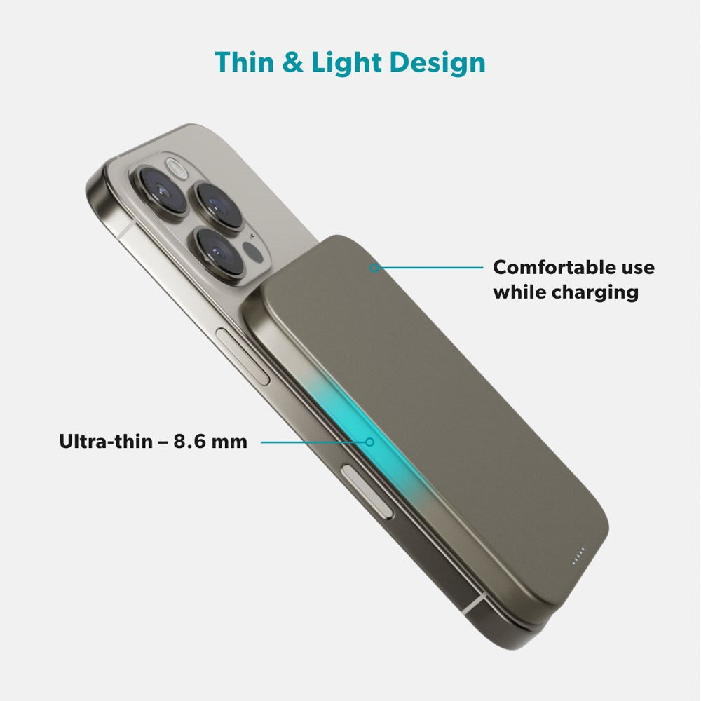 Epico 15W UltraPack EM51 Slim Alu Mag+ 5000 mAh Power Bank med USB-C - Qi2 / MagSafe Kompatibel - Titanium