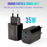Spello 35W PD (Power Delivery) Vegglader med 2 x USB-C - Svart