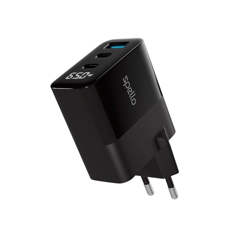 Spello 65W PD (Power Delivery) Vegglader med 2 x USB-C 1 x USB-A - Svart