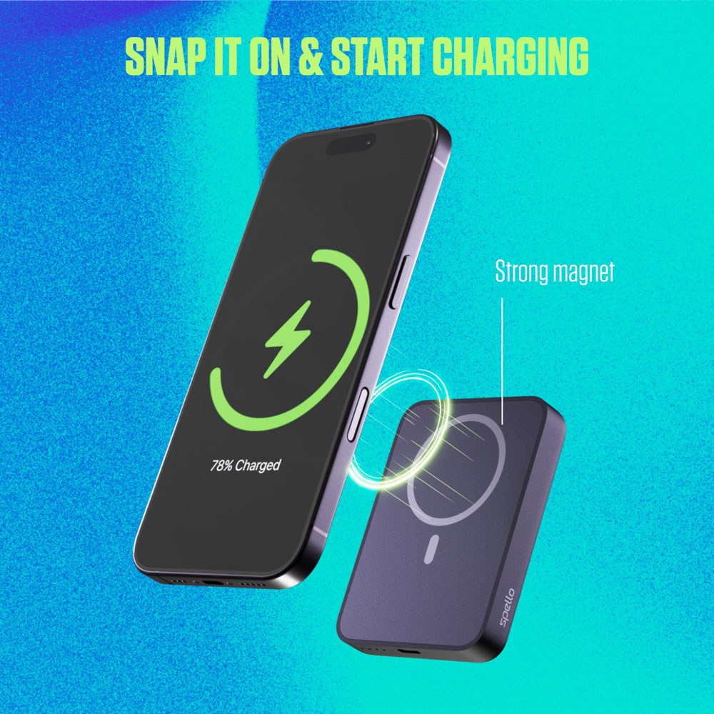Spello ForcePack 5000mAh Magnetisk Power Bank 15W - MagSafe Kompatibel - Svart