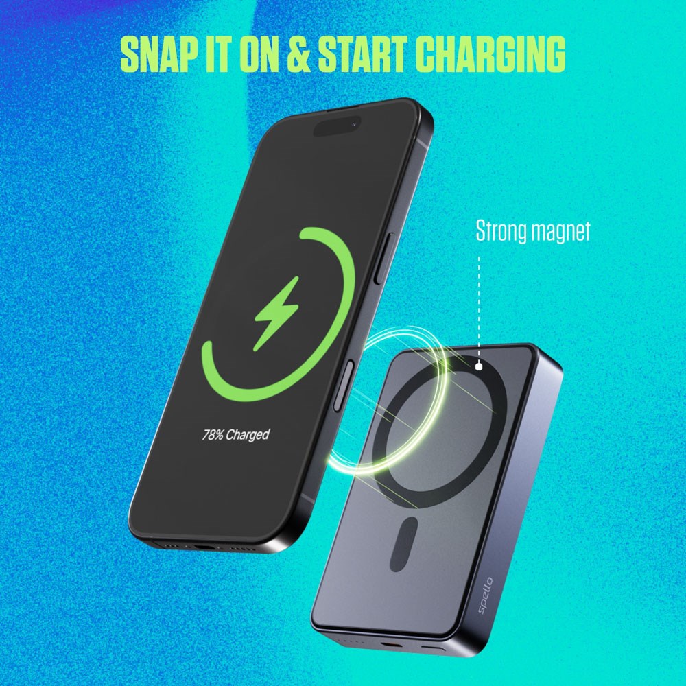 Spello ForcePack 10 000mAh Magnetisk Power Bank 15W - MagSafe Kompatibel - Mörkgrå