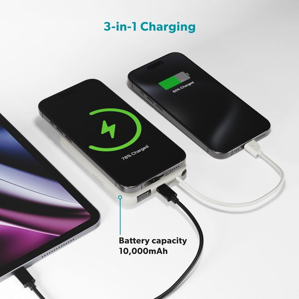 Epico UltraPack 15W Power Bank 10 000 mAh med Utdragbar USB-C Kabel och Stativfunktion - MagSafe / Qi2 Kompatibel - Grå