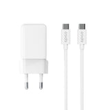 Epico UltraBoost GaN 35W Väggladdare m. 1.2m USB-C till USB-C Kabel - 2x USB-C - Vit