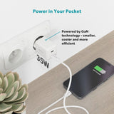 Epico UltraBoost GaN 35W Väggladdare m. 1.2m USB-C till USB-C Kabel - 2x USB-C - Vit