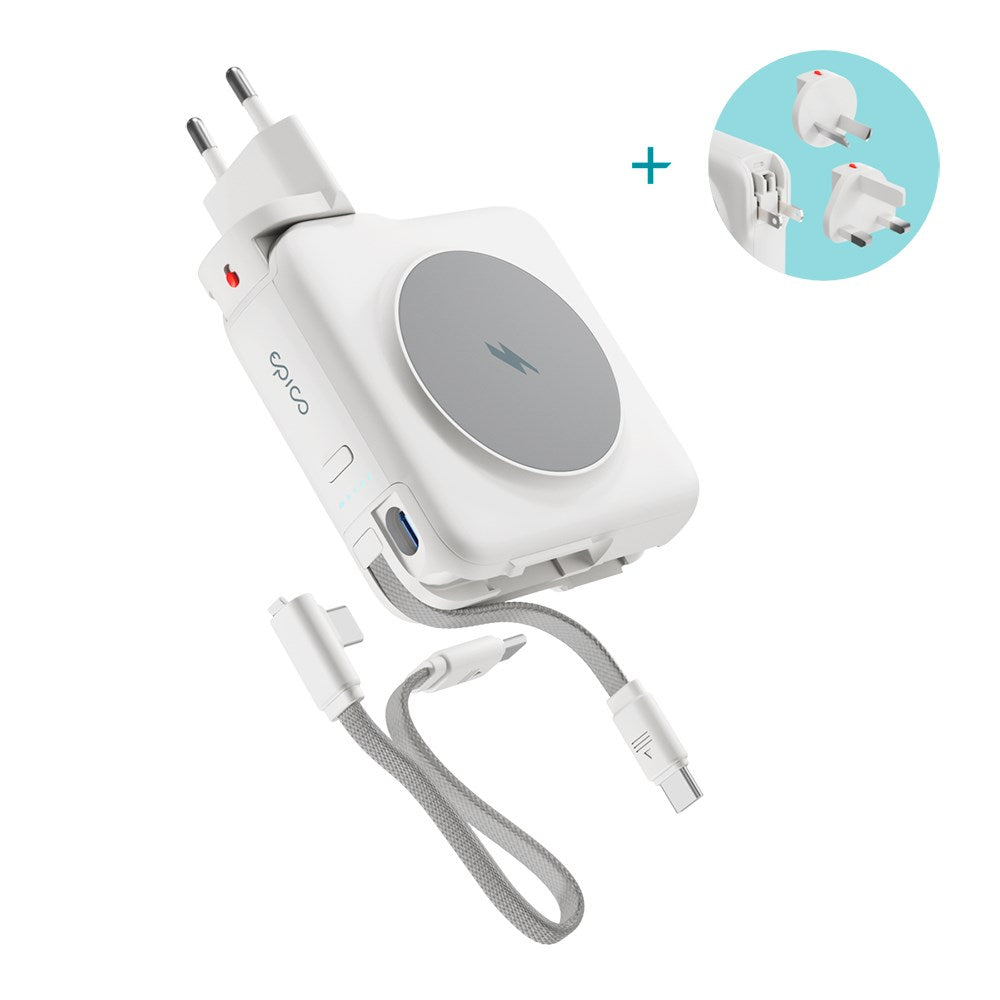 Epico UltraPack Mag+ 3-i-1 Rese PowerBank 10.000 mAh - MagSafe Kompatibel - Vit