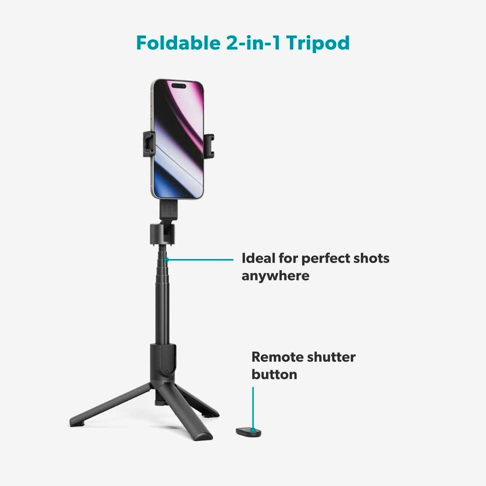 Epico 2-i-1 Tripod Mag+ Selfie Stick - Hopfällbar - MagSafe Kompatibel - Svart