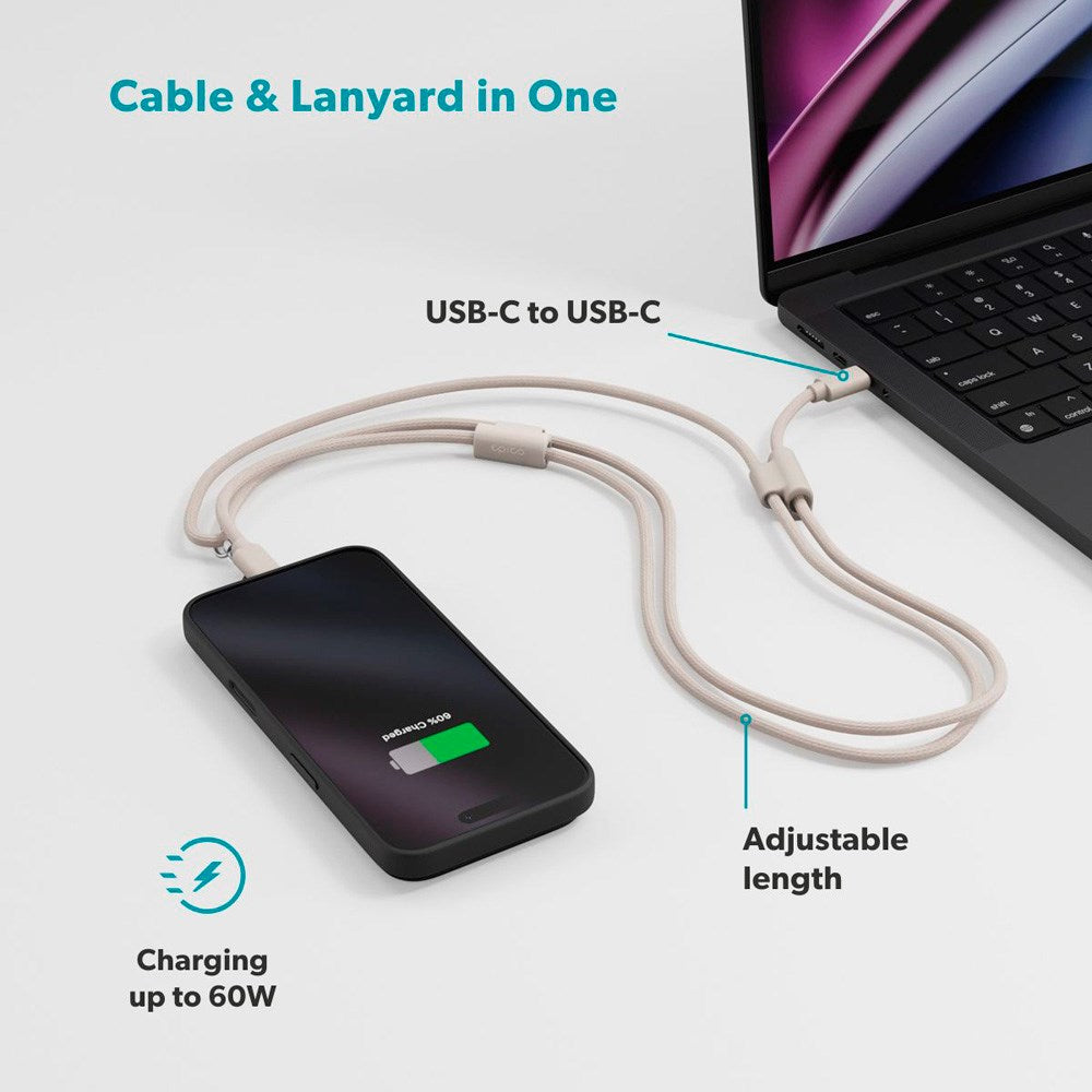 Epico 2-i-1 Mobilrem m. Integrerad USB-C till USB-C Kabel - Beige