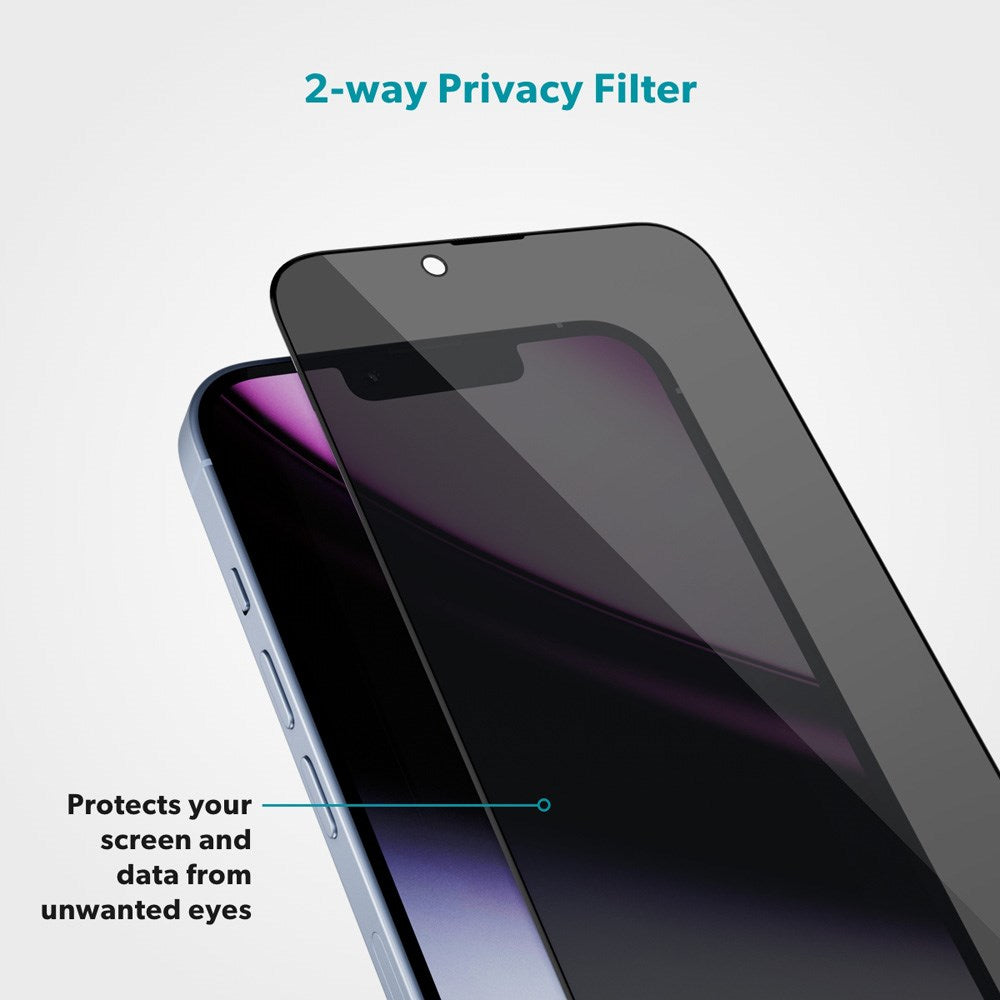 iPhone 16 / 15 / 14 Pro Epico Privacy Glass 3D Skärmskyddsglas m. Monteringsram - Genomskinlig