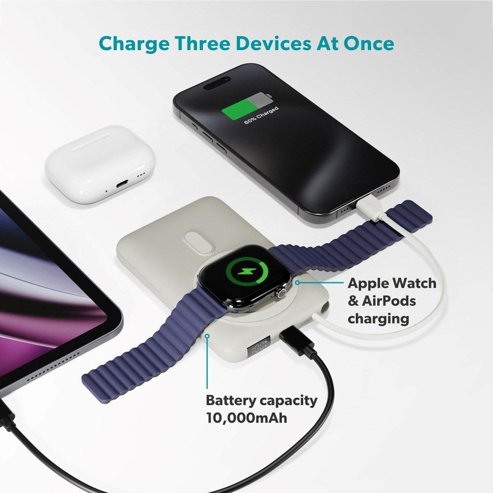 Epico UltraPack 22,5W Powerbank 10.000mAh med Utdragbar USB-C-Kabel - MagSafe / Qi2 Kompatibel - Grå