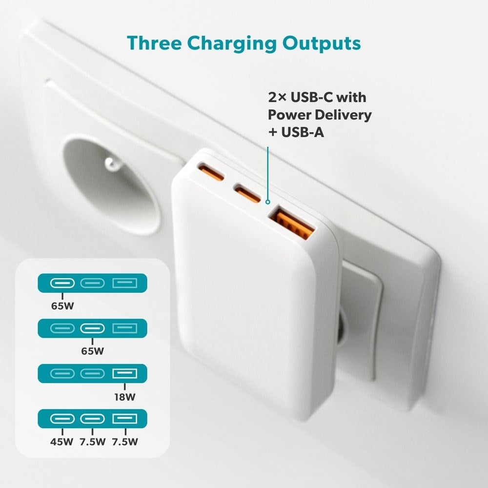 Epico Travel UltraBoost Flat 65W Väggladdare m. 2 x USB-C & 1 x USB-A – Vit