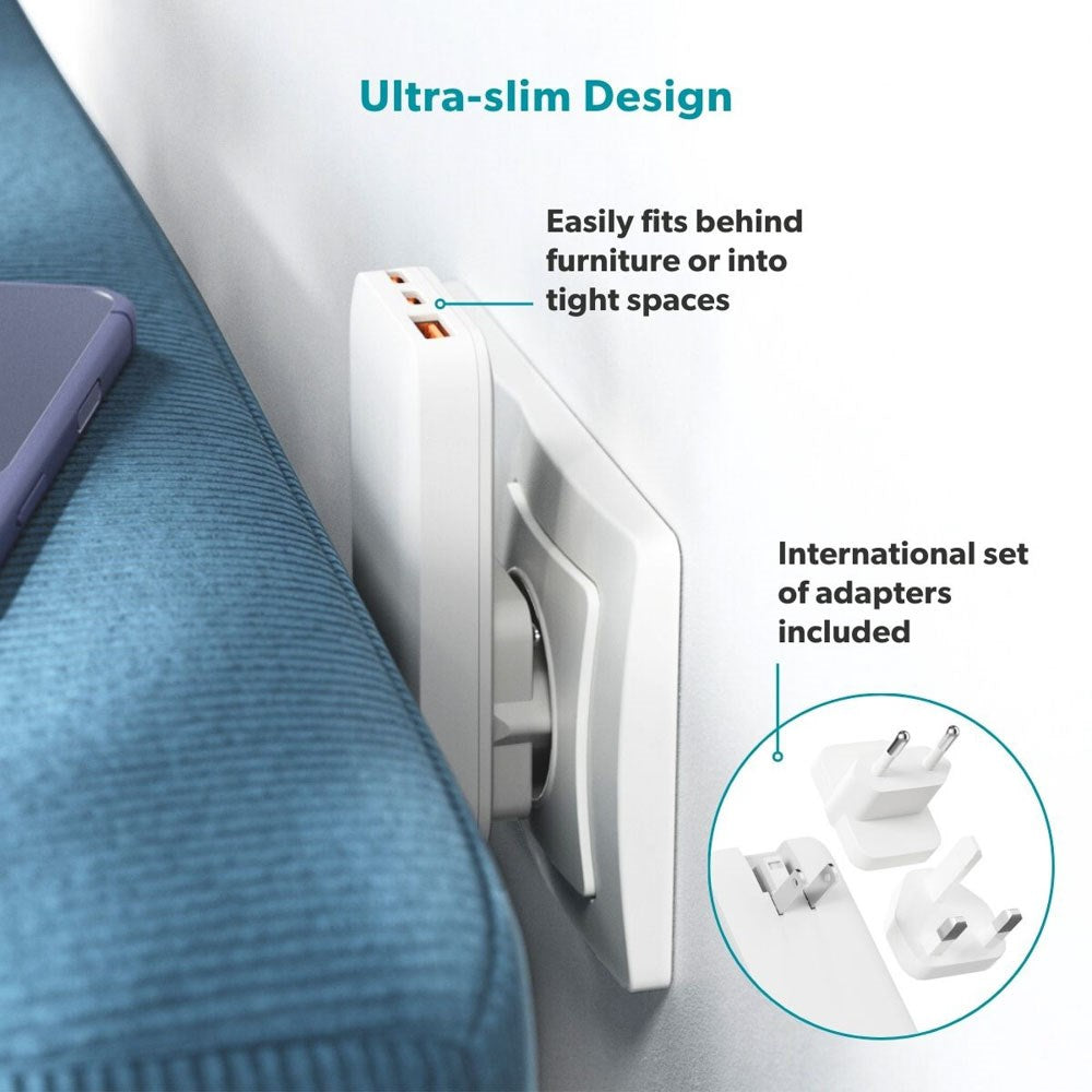 Epico Travel UltraBoost Flat 65W Väggladdare m. 2 x USB-C & 1 x USB-A – Vit