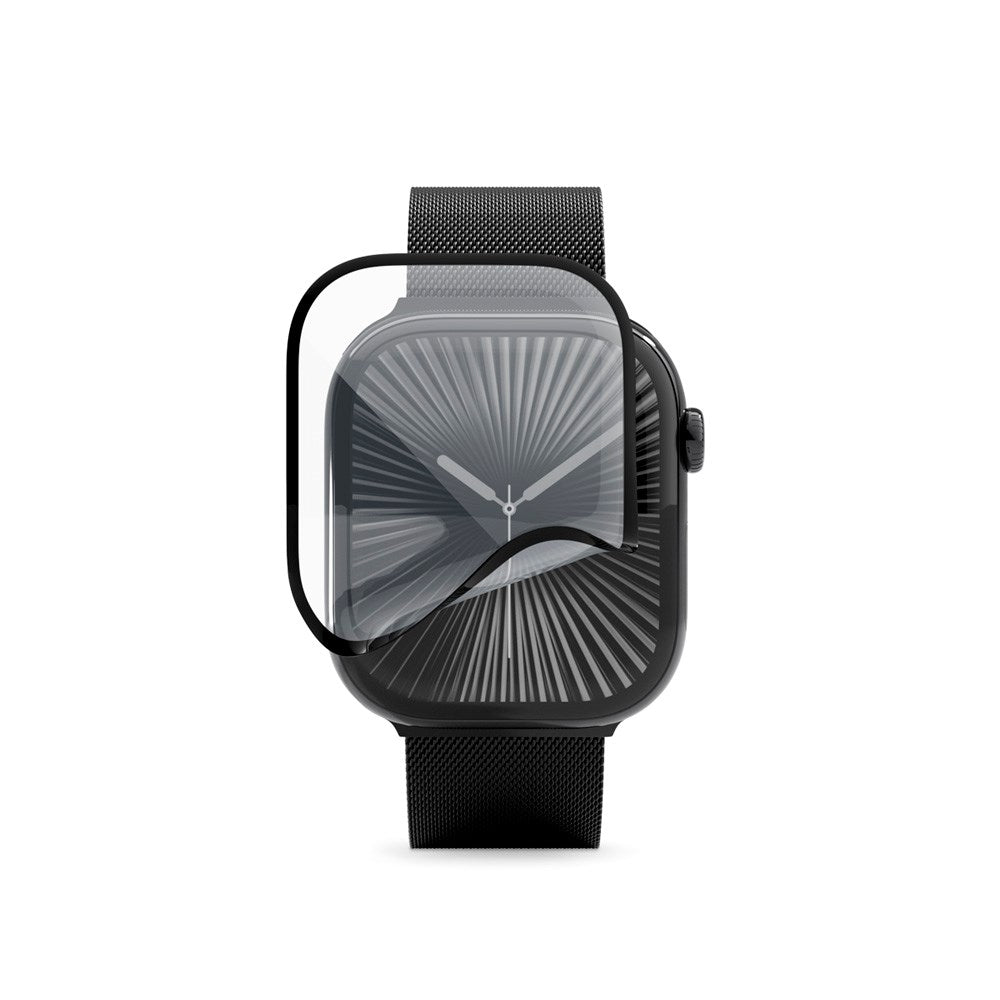 Apple Watch 11 / 10 (42mm) Epico 3D+ Flexiglass m. Installationsram - Genomskinlig / Svart Kant