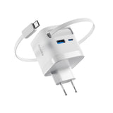 Epico UltraBoost 65W Väggladdare m. USB-C / USB-A / Utdragbar USB-C Kabel – Vit