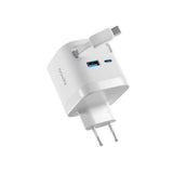 Epico UltraBoost 65W Väggladdare m. USB-C / USB-A / Utdragbar USB-C Kabel – Vit