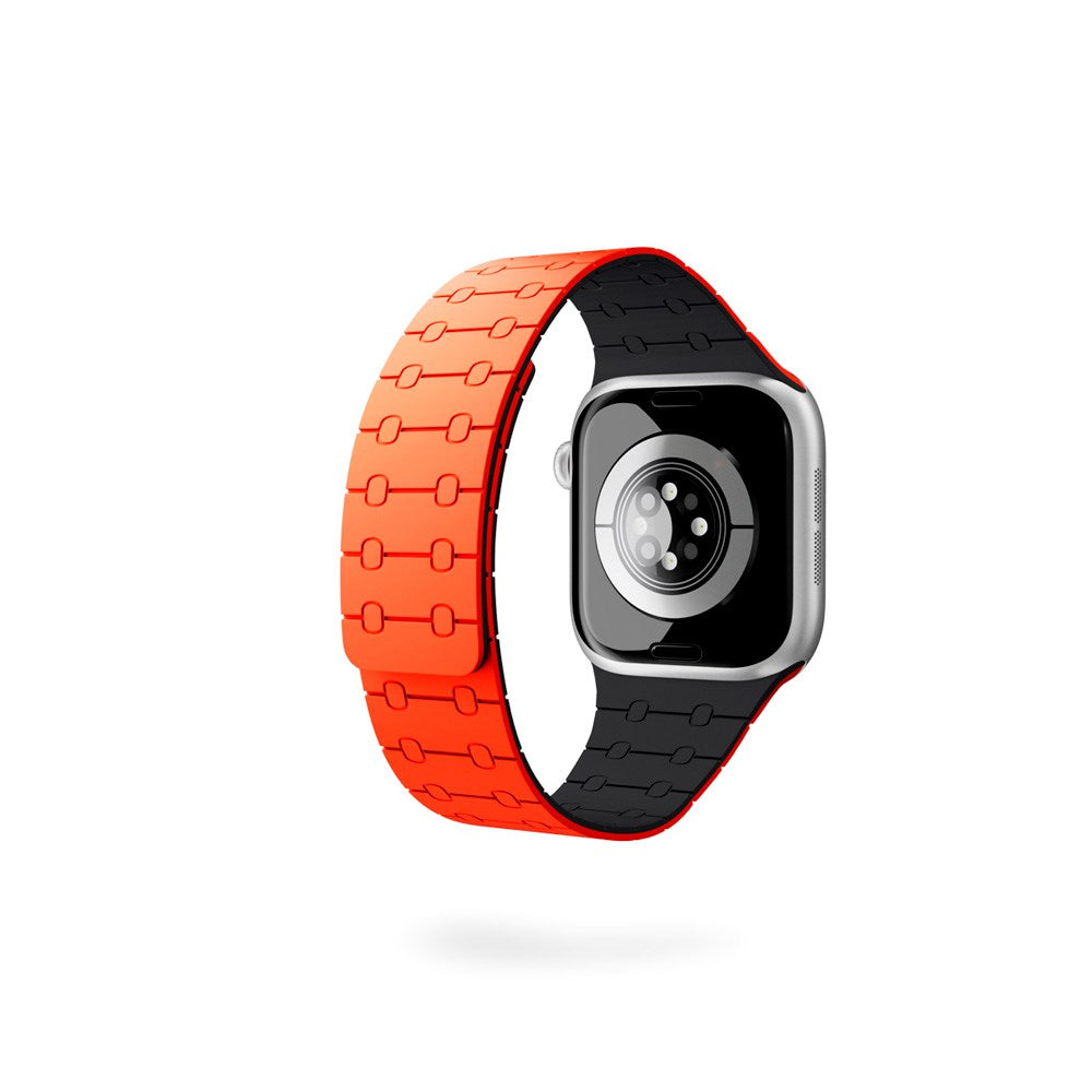 Apple Watch (38/40/SE/41/42) Epico Magnetic+ Silikone Klockarmband - Orange / Svart