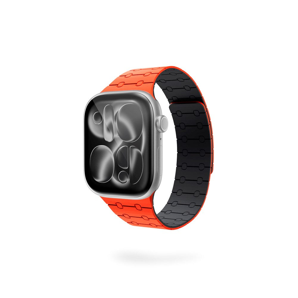 Apple Watch (42/44/SE/45/46/49) Epico Magnetic+ Silikone Klockarmband - Orange / Svart