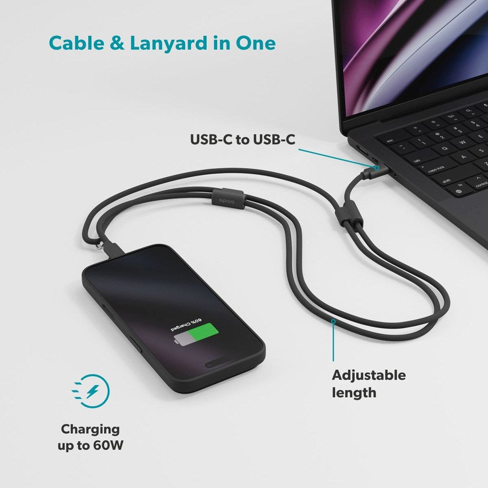 Epico Mobilrem med Inbyggd 60W USB-C till USB-C Kabel - Svart
