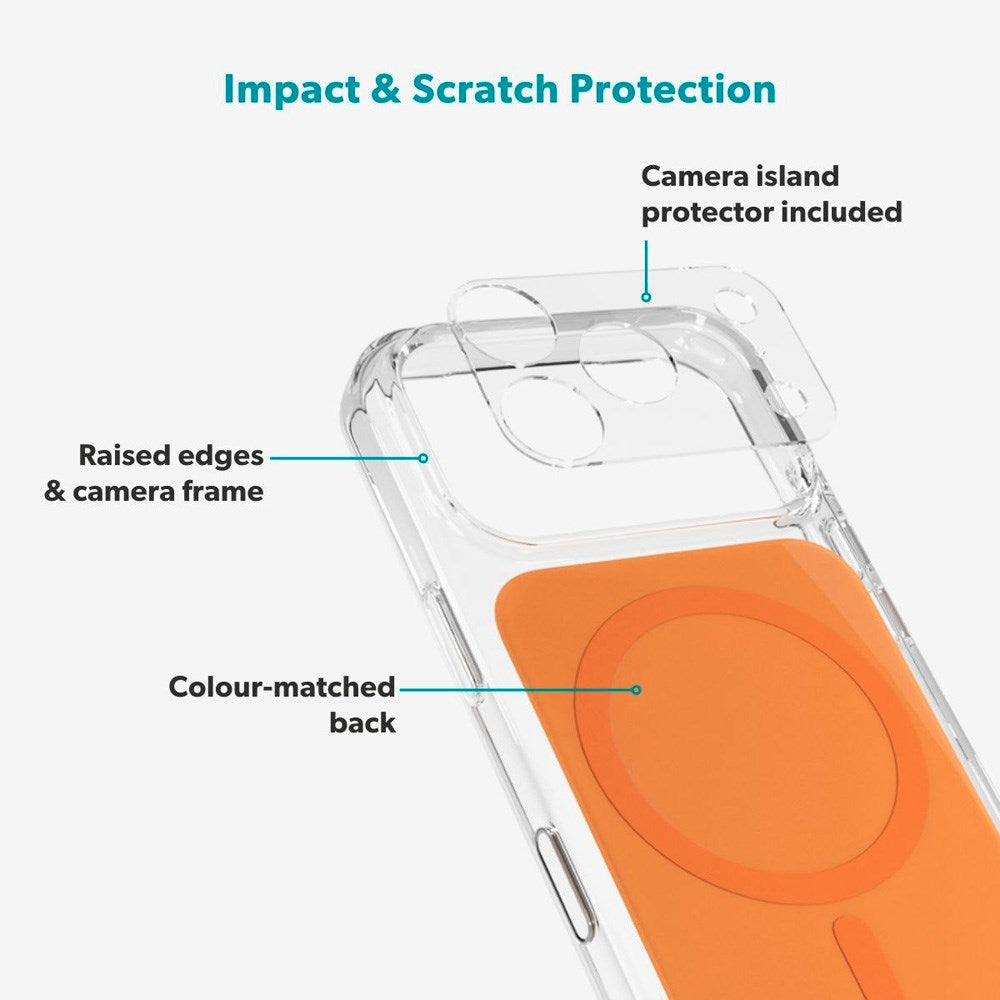 iPhone 17 Pro Epico Tile Mag+ Skal - MagSafe Kompatibel - Genomskinlig / Orange