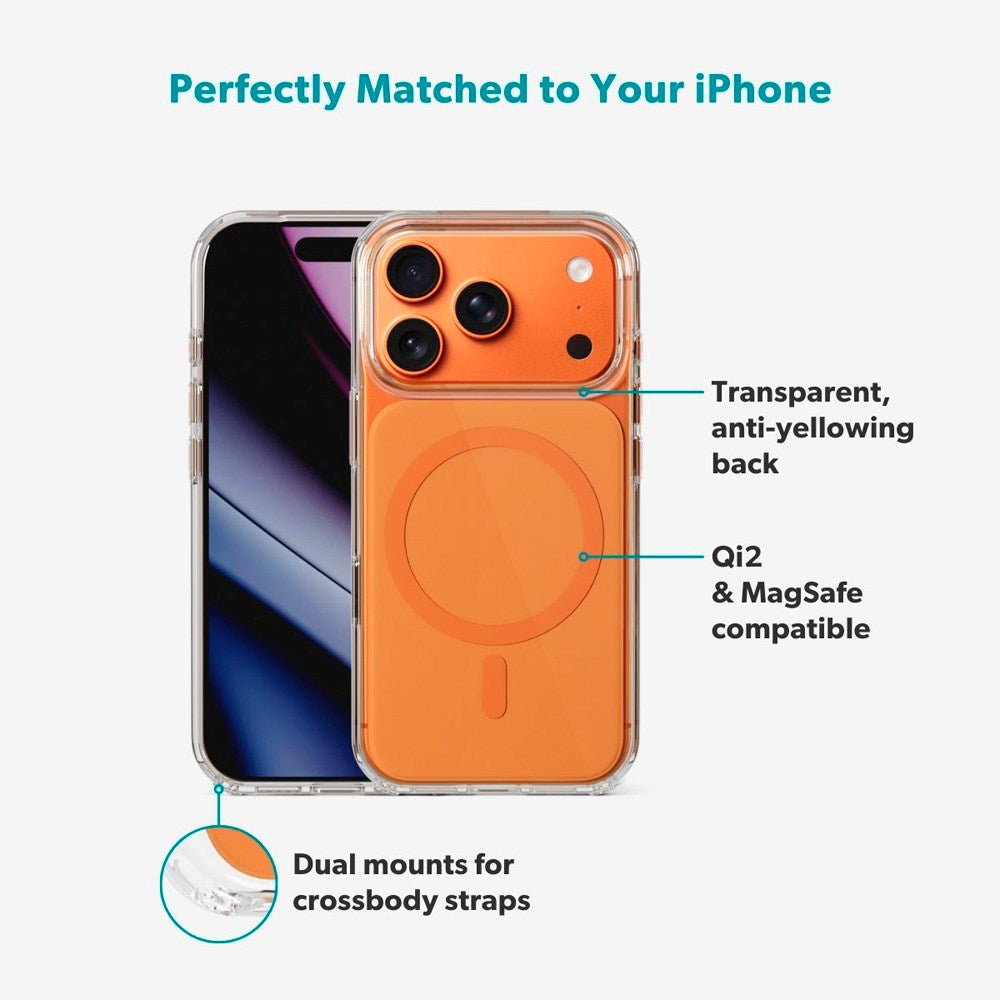 iPhone 17 Pro Epico Tile Mag+ Skal - MagSafe Kompatibel - Genomskinlig / Orange