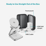 Epico UltraBase EF60 3-i-1 Fold Metal Mag+ Trådlös Laddare - 25W - Qi2 / MagSafe Kompatibel - Silver