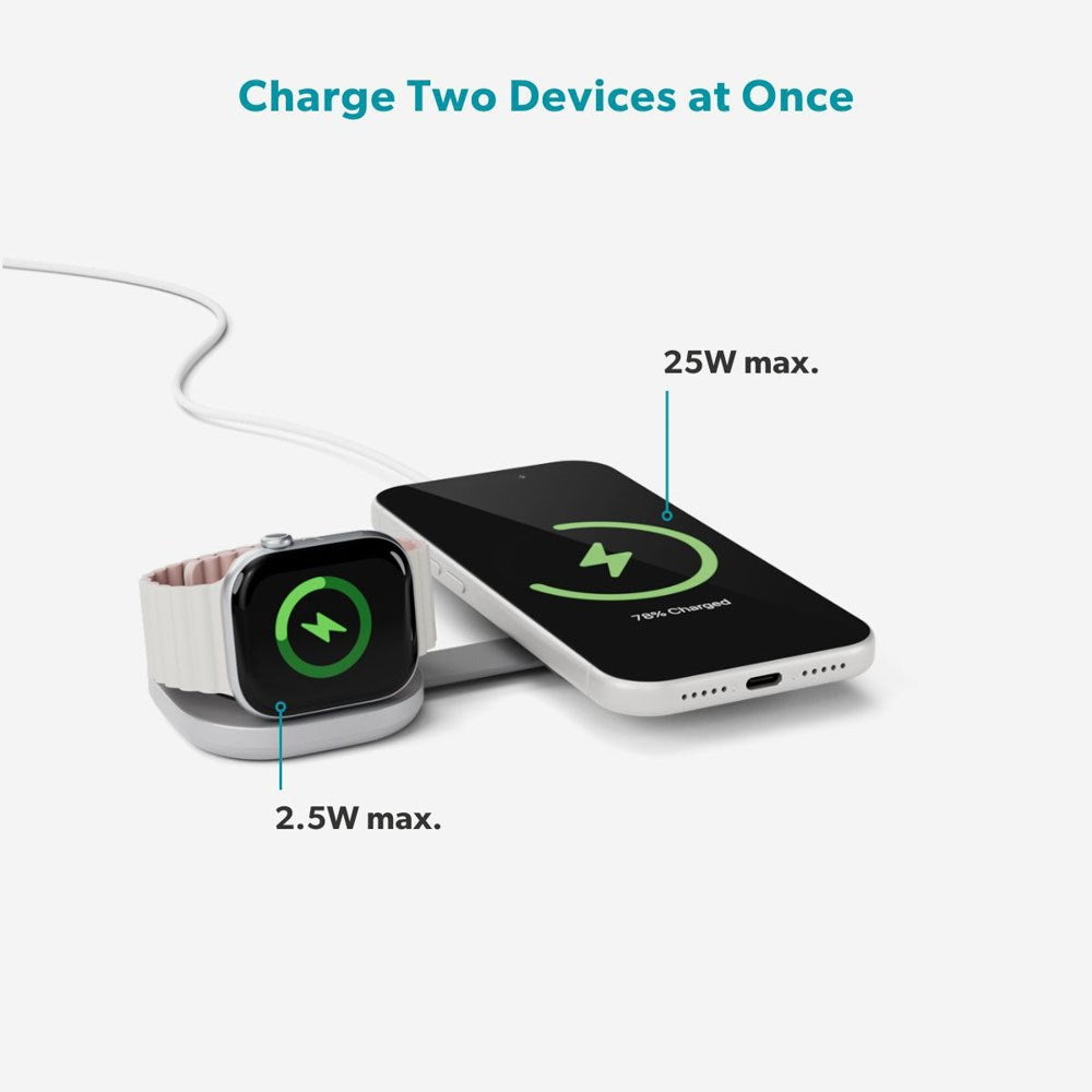 Epico UltraBase Kompakt Trådlös Laddare 25W för Smartphone / Apple Watch - MagSafe / Qi2 Kompatibel - Silver