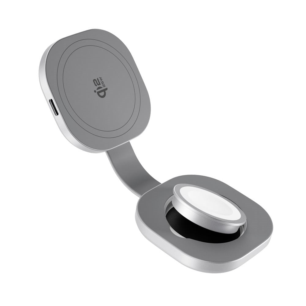 Epico UltraBase Kompakt Trådlös Laddare 25W för Smartphone / Apple Watch - MagSafe / Qi2 Kompatibel - Silver
