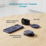 Epico UltraBase Kompakt Trådlös Laddare 25W för Smartphone / Apple Watch - MagSafe / Qi2 Kompatibel - Mörkblå