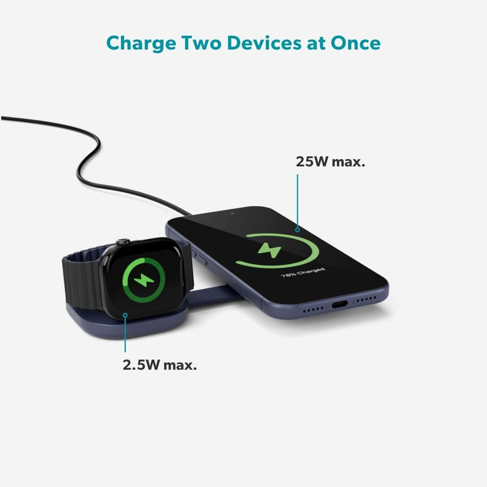 Epico UltraBase Kompakt Trådlös Laddare 25W för Smartphone / Apple Watch - MagSafe / Qi2 Kompatibel - Mörkblå
