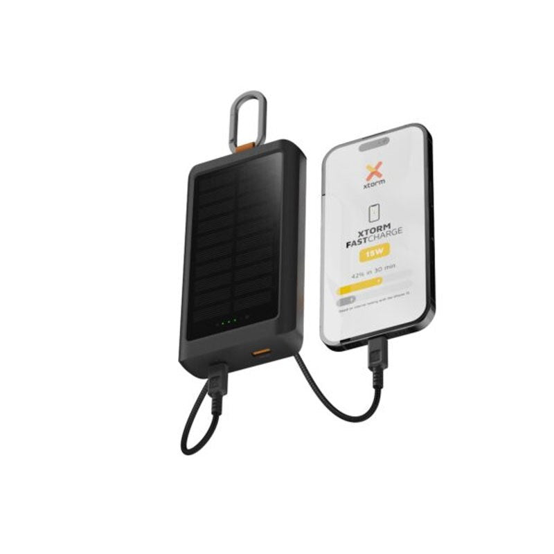 Xtorm 15W Solcell PowerBank m. 1x USB-A & 1x USB-C – 10.000 mAh / Ficklampa – Svart