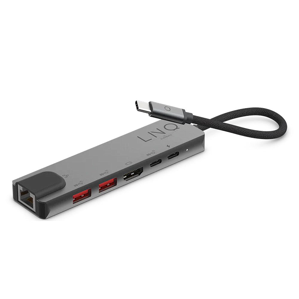 LINQ byELEMENTS 6-i-1 USB-C Pro Multiport Hub - 2 x USB-A / 2 x USB-C / HDMI / RJ45 Ethernet - Space Grey