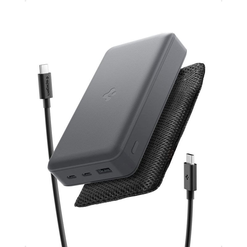 Spigen Essential 30.000mAh Powerbank med 2 x USB-C - 1 x USB-A - 30W - Grå