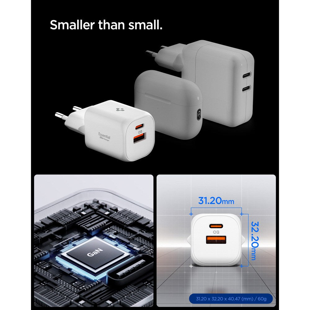 Spigen Essential 35W Väggladdare m. 1 x USB-C & 1 x USB-A - Vit