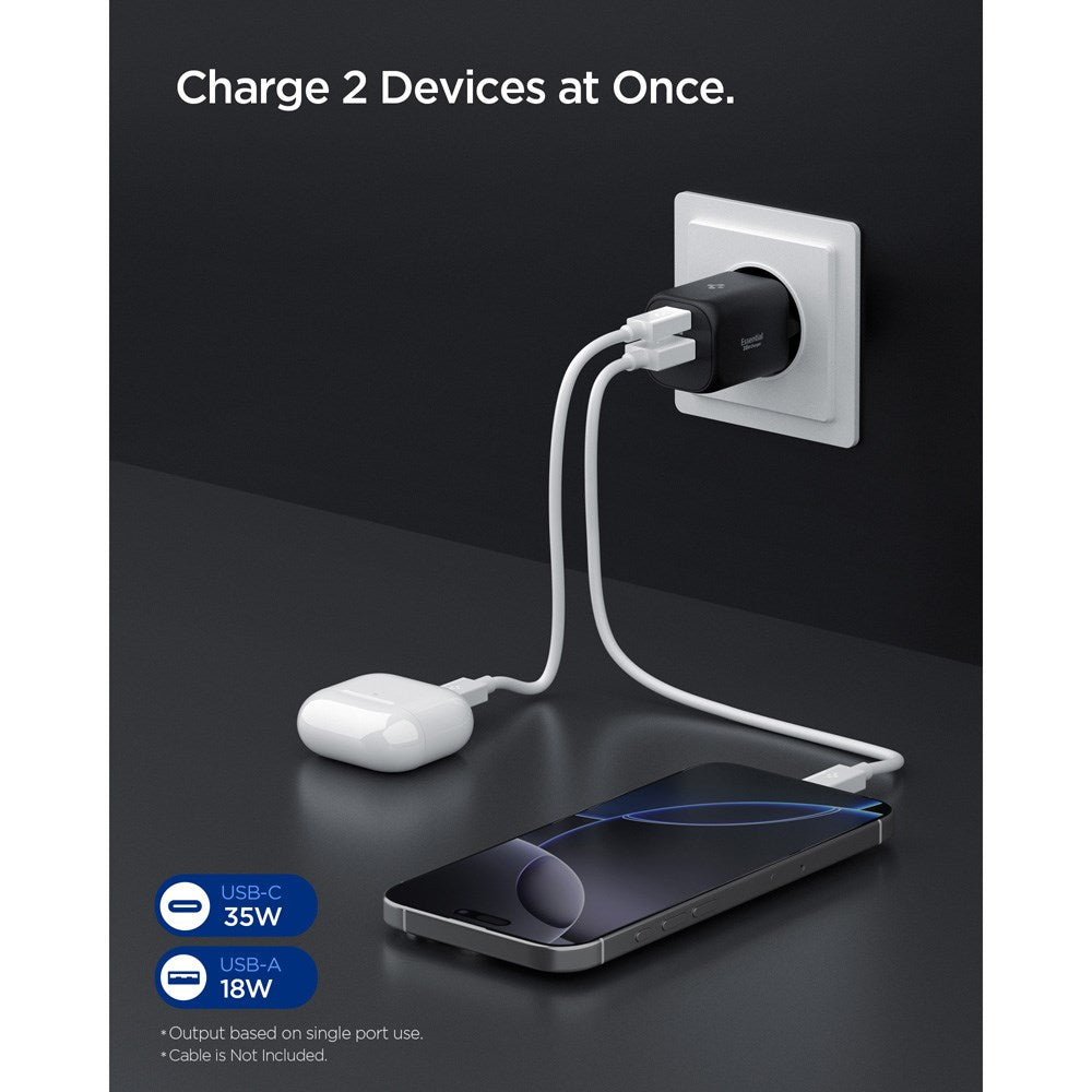 Spigen Essential 35W Väggladdare m. 1 x USB-C & 1 x USB-A - Svart