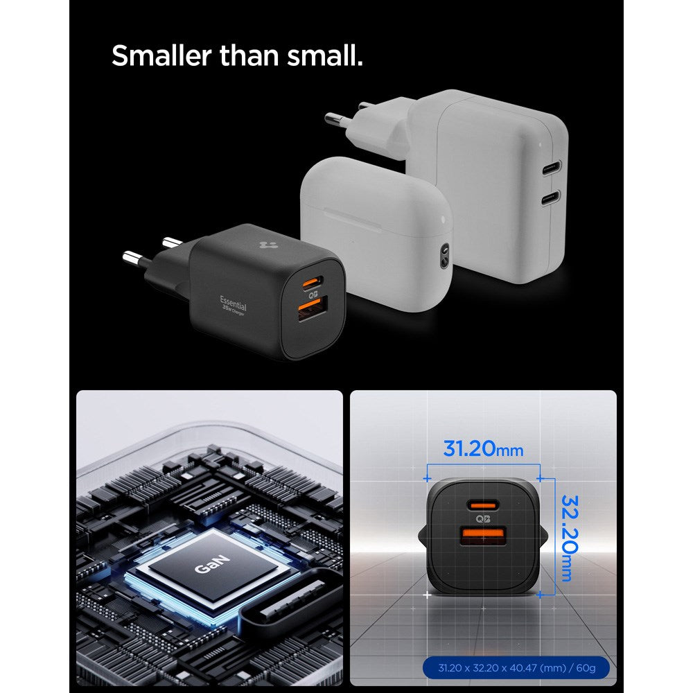 Spigen Essential 35W Väggladdare m. 1 x USB-C & 1 x USB-A - Svart