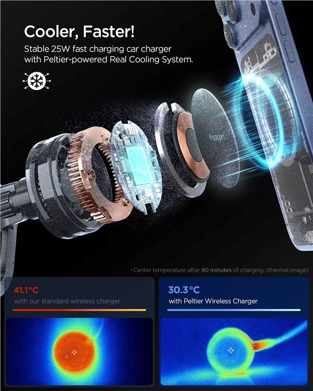 Spigen Essential Bilhållare med Trådlös Laddning - Luftventil - Svart