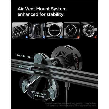 Spigen Essential Bilhållare med Trådlös Laddning - Luftventil - Svart