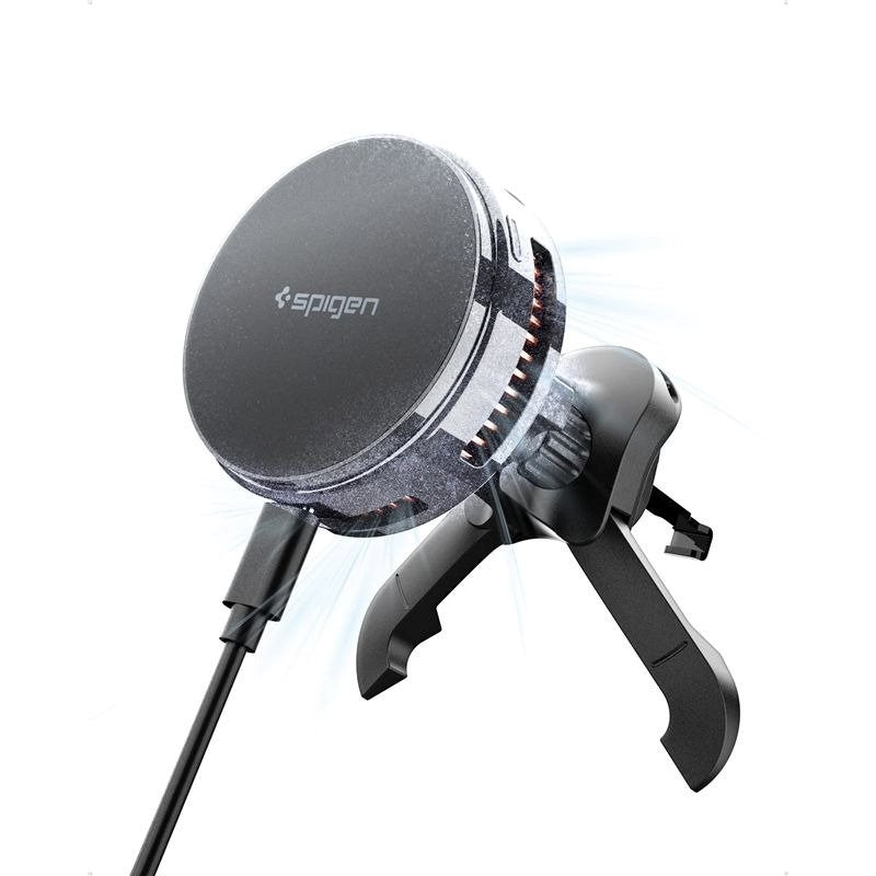 Spigen Essential Bilhållare med Trådlös Laddning - Luftventil - Svart